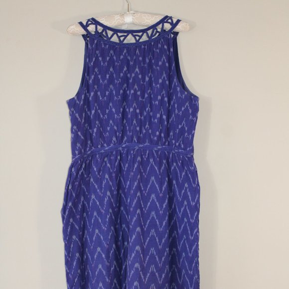 Gap A-line Triangle Cut Out Neckline Dress - Size Large, Majorca Blue, Side Zip - Picture 2 of 15